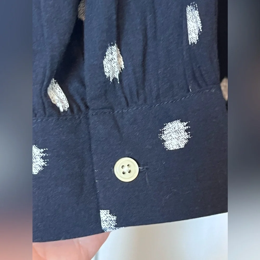 Loft Navy blue and white long sleeve button down blouse